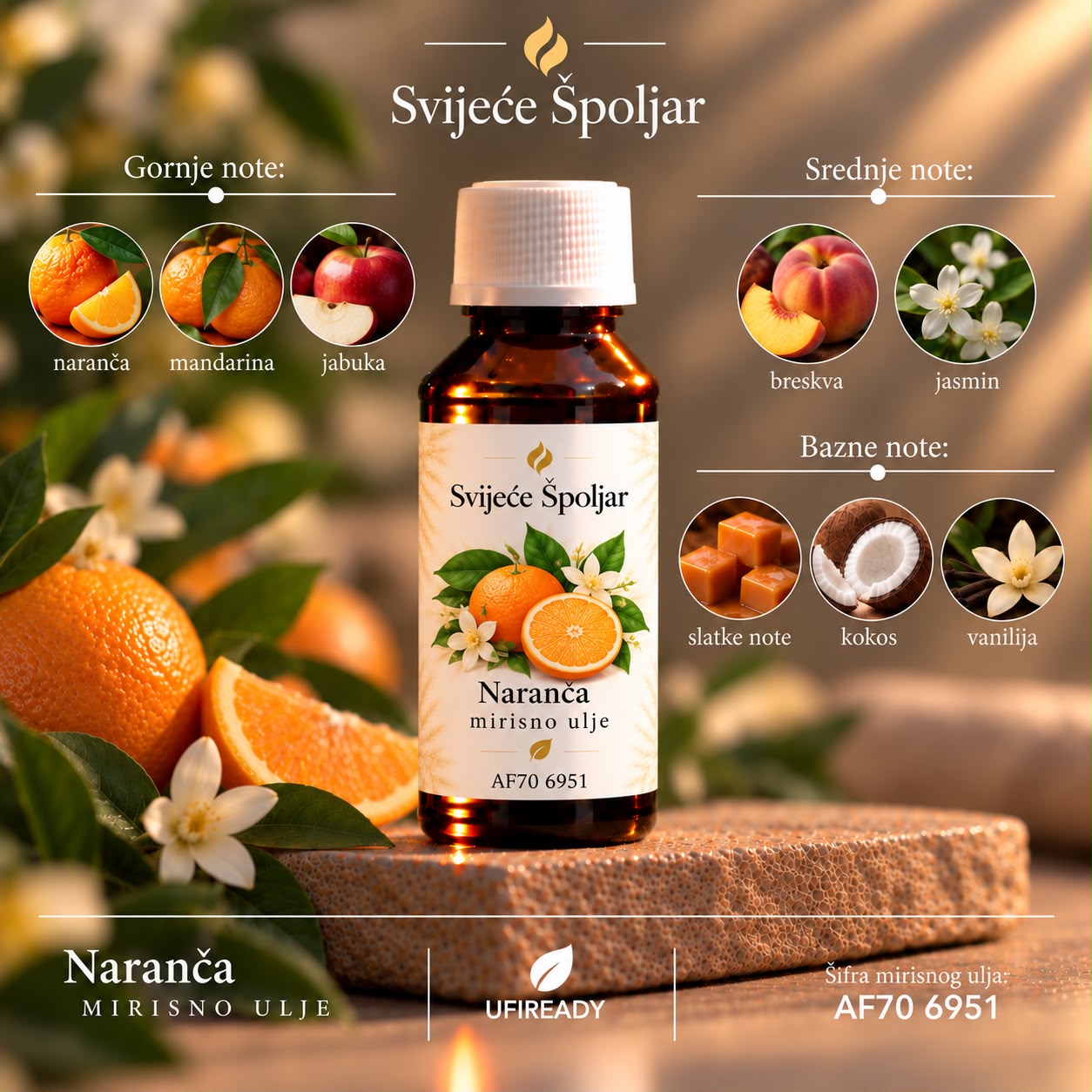 Mirisno ulje naranča naranča,mandarina,jabuka,breskva,jasmin,slatke note,kokos,vanilija