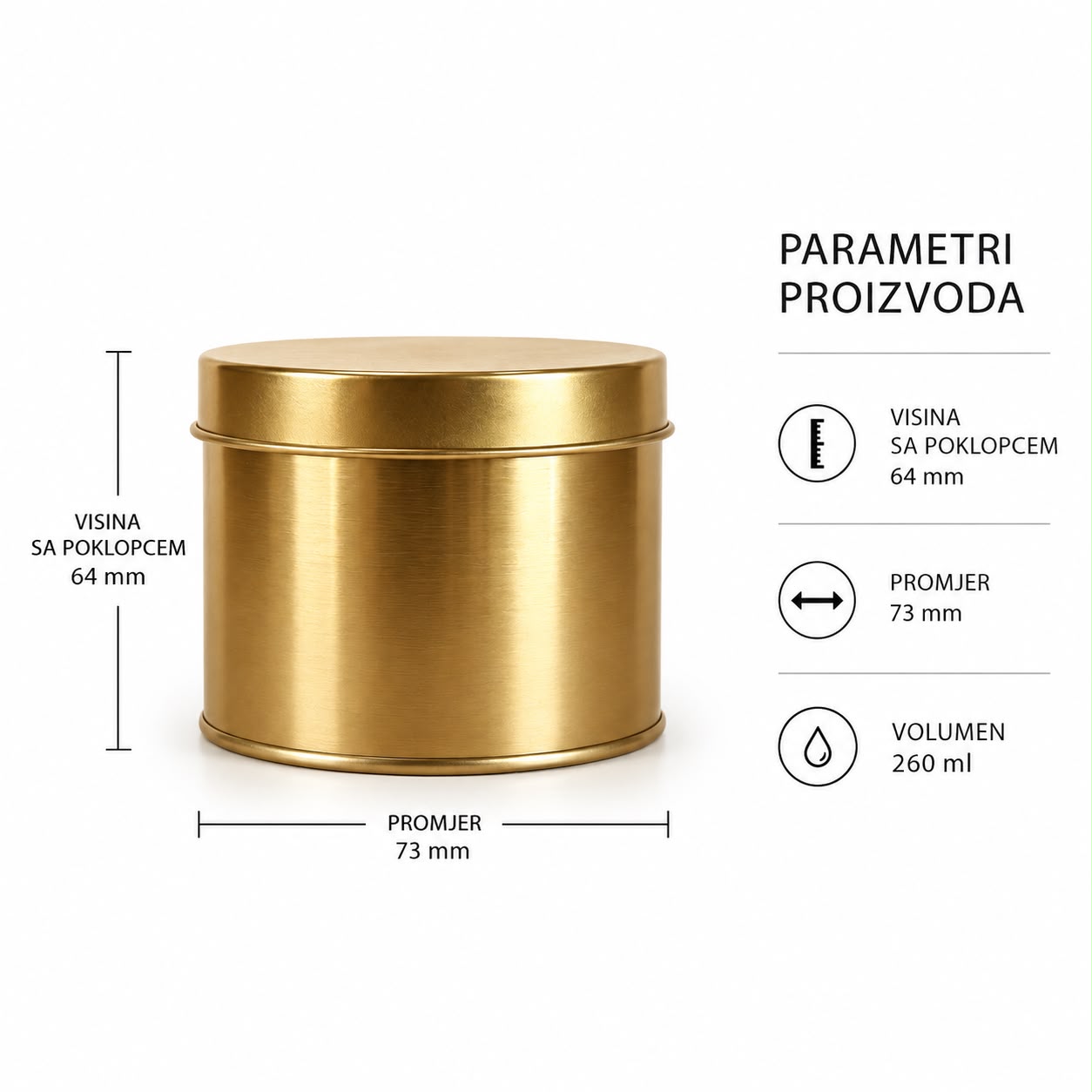 Parametri Limenka za svijeći zlatna