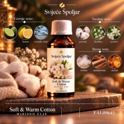 Mirisno ulje soft & warm cotton bergamot,limun,ozonske note,pamuk,đurđica,jasmin,mošus,sandalovina,amber