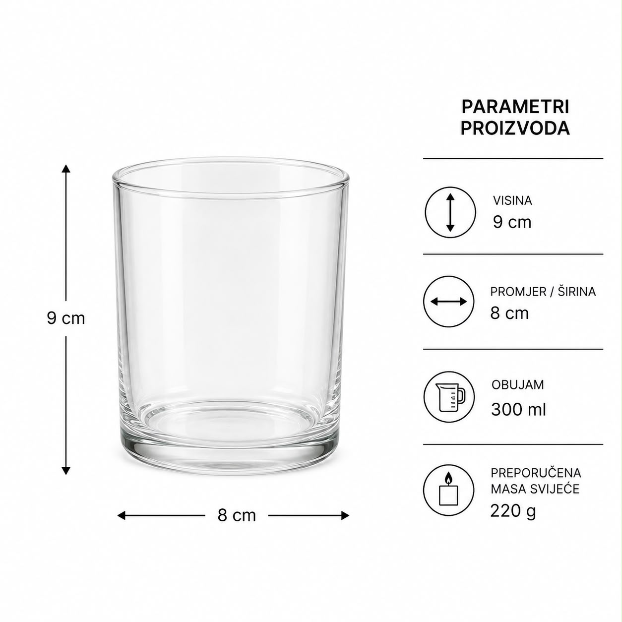 Parametri Čaša velika transparent za svijeće
