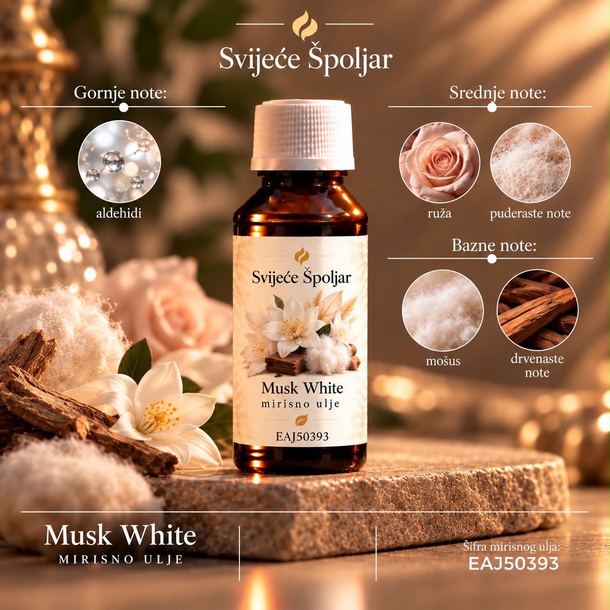 Mirisno ulje Musk White Aldehydes,Rose, Powdery,Musk, Wood