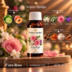 Mirisno ulje z'ara rose limeta, breskva,jasmin, đurđica, ruža, ljubičica,drvenasto, jantar, mošus, sandalovina