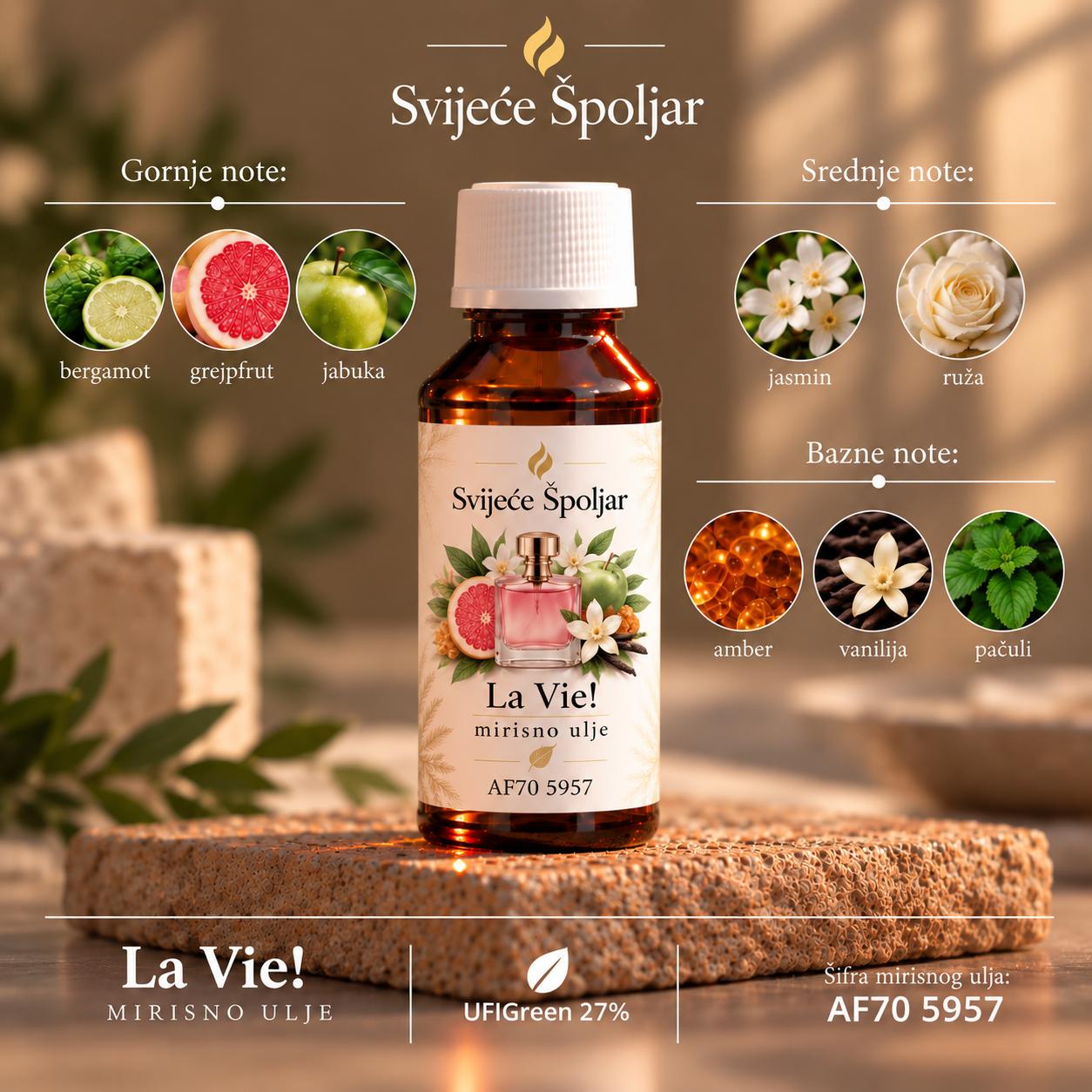 Mirisno ulje La Vie! bergamot grejp jabuka ruza jasmin amber vanilija paculi