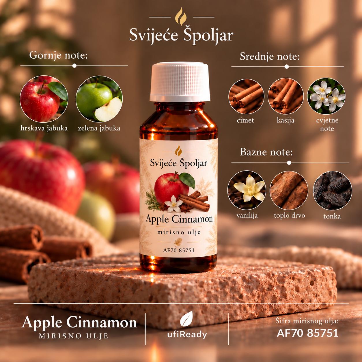 Mirisno ulje Apple Cinnamon hrskava jabuka zelena jabuka cimet ksija cvjetne note vanilija toplo drvo tonka