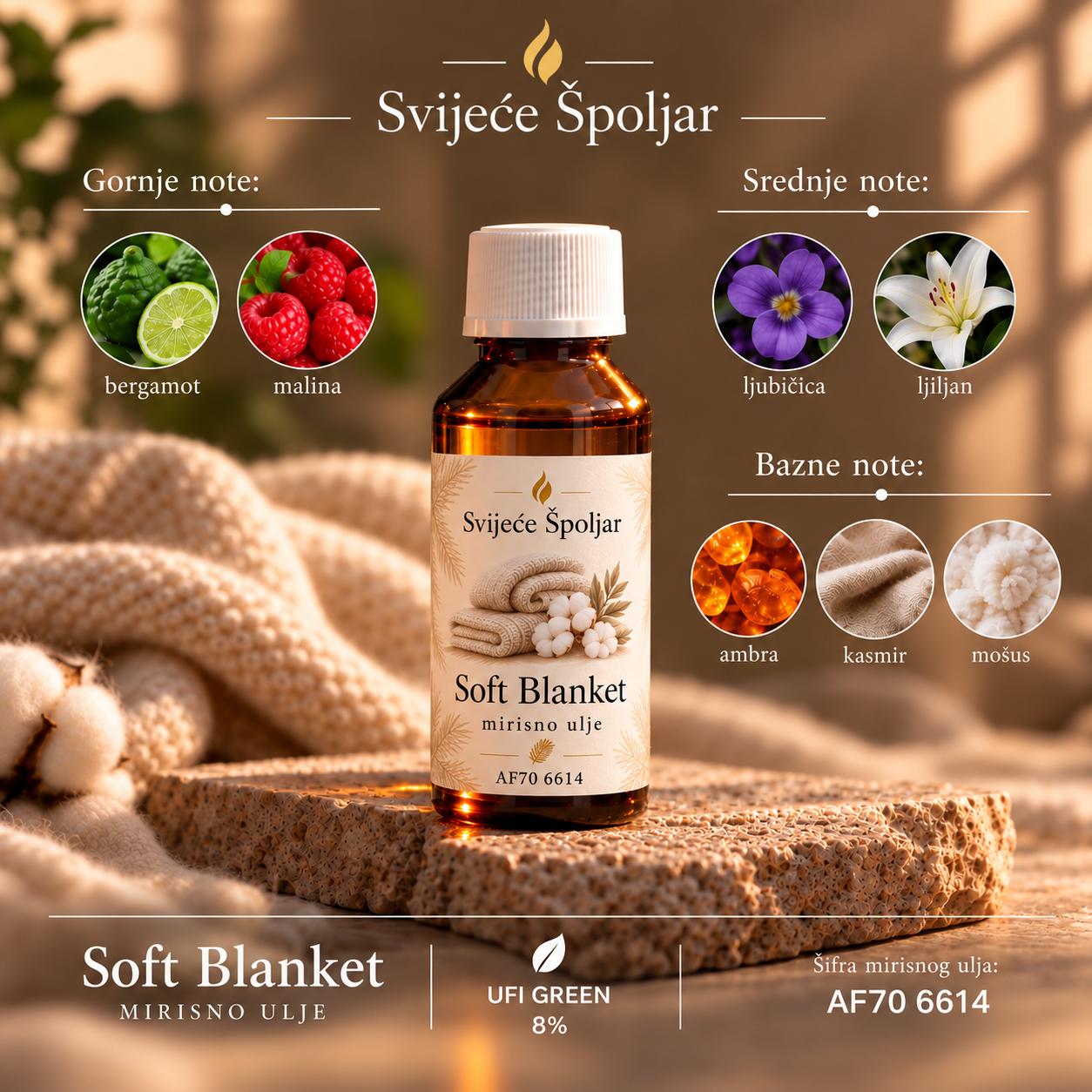Mirisno ulje Soft Blanket bergamot malina ljbicica ljiljan ambra kasmir mosus AF70 6614